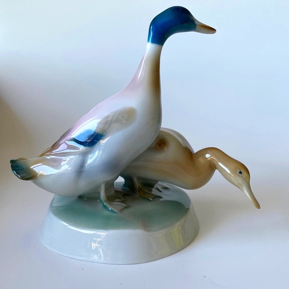 VTG ZSOLNAY Hungary Geese Couple Porcelain Figurine by András Sinkó SCARCE 1960s - Picture 1 of 10